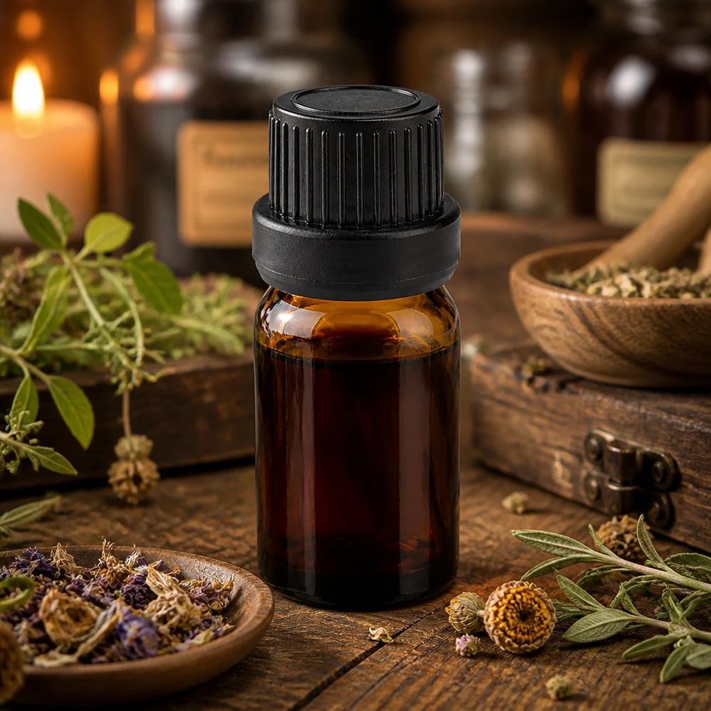 5ml druppelflesje 2mm zwart OV BrownLine UT18/5 Compact bruin glazen flesje van 5 ml met zwarte druppeldop voor kruidenextracten en tincturen