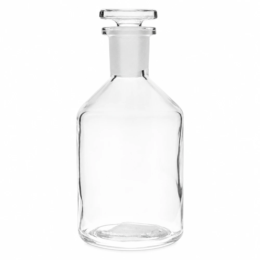 Glazen fles met steile borst, 50 ml, smalle hals, voor chemicaliën en reagentia, helder