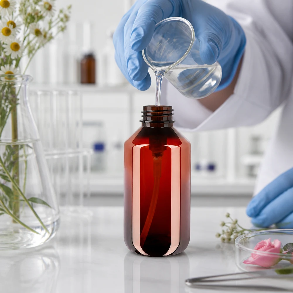 200 ml PET medicijnfles met wit dispenserpomp, standaard Schlanke 200ml Kunststoffflasche mit weisser Dosierpumpe für flüssige Pflegeprodukte