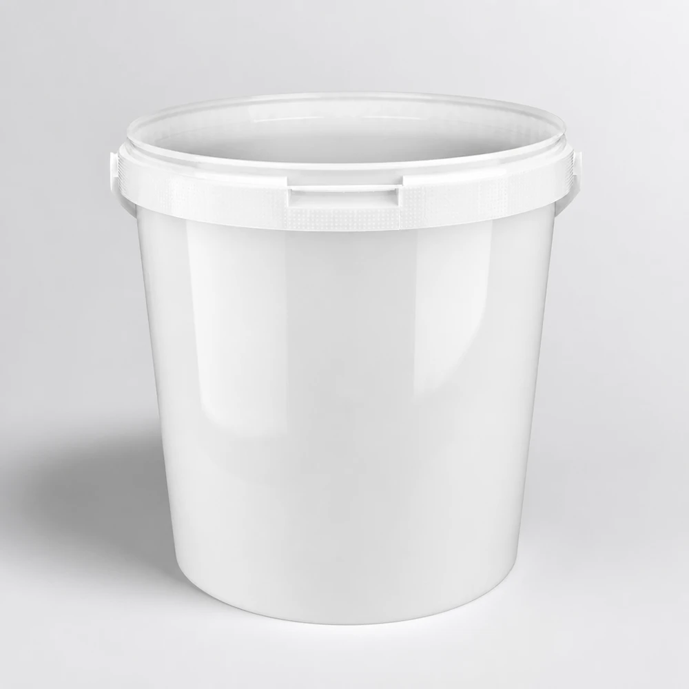 Hoogwaardige witte emmer van 10,7 l, gemaakt van PP, met een doorlopende veiligheidsrand aan de bovenkant