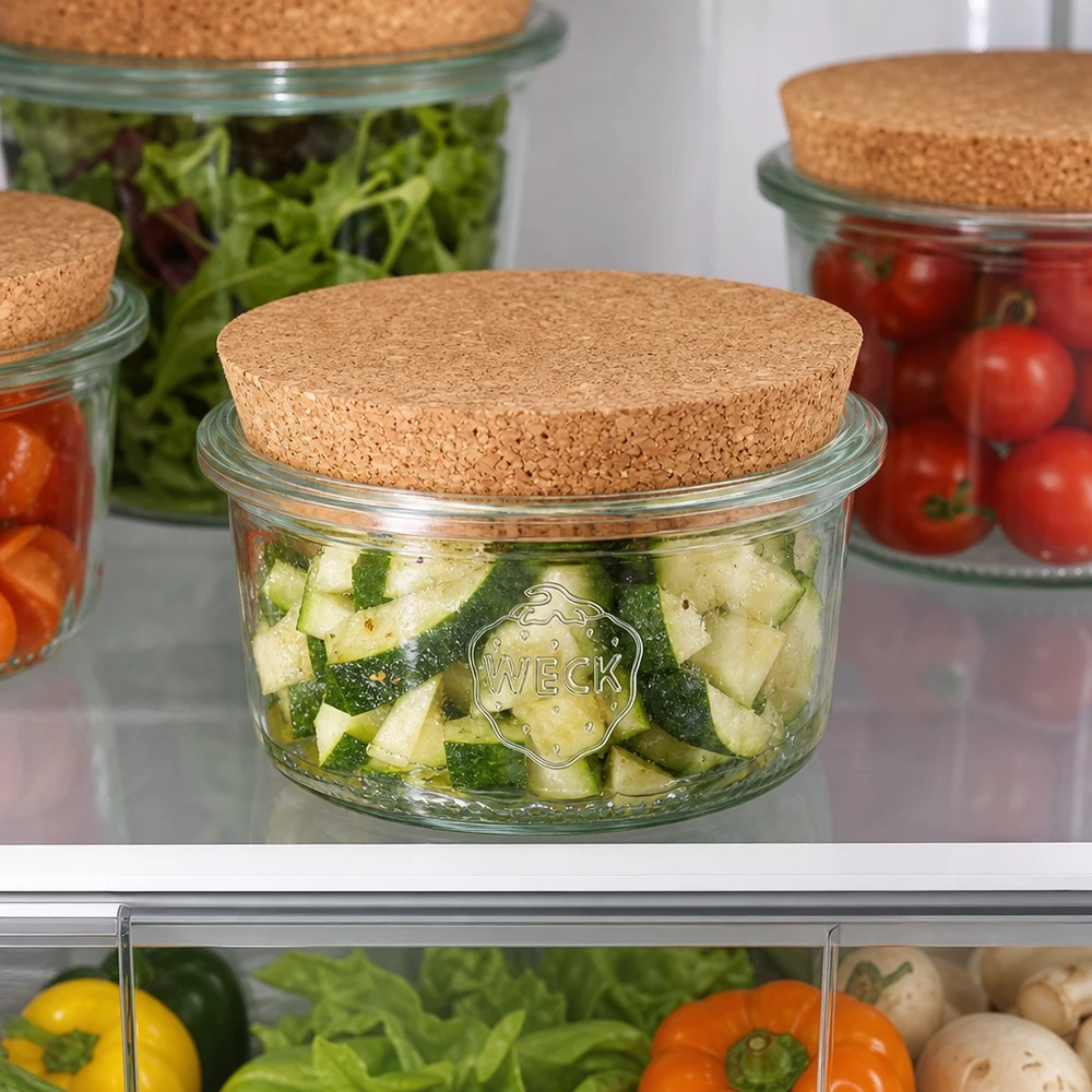 WECK pot 165ml RR80 kurkdeksel koelkast groenten komkommers tomaten salade vers opslag Maaltijdvoorbereiding