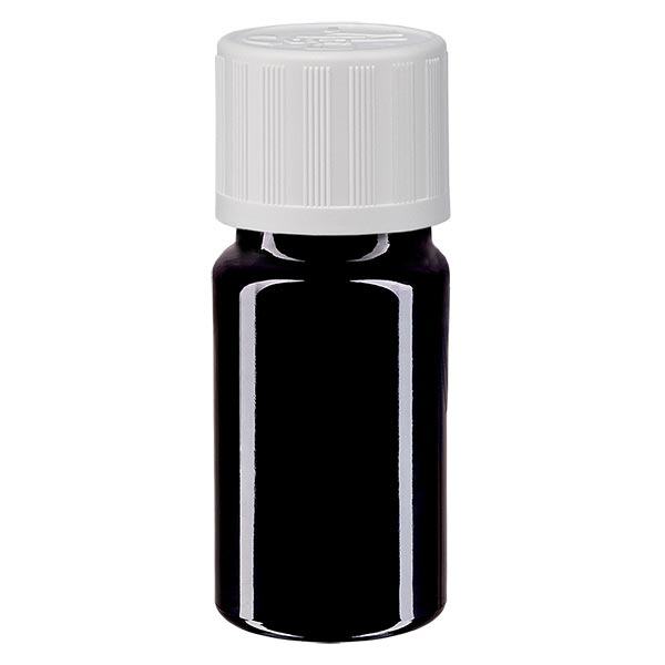 Violetglas fles 5ml DIN 18 met wit schroefsluiting kinderslot St Violetglas fles 5ml DIN 18 met wit schroefsluiting kinderslot St