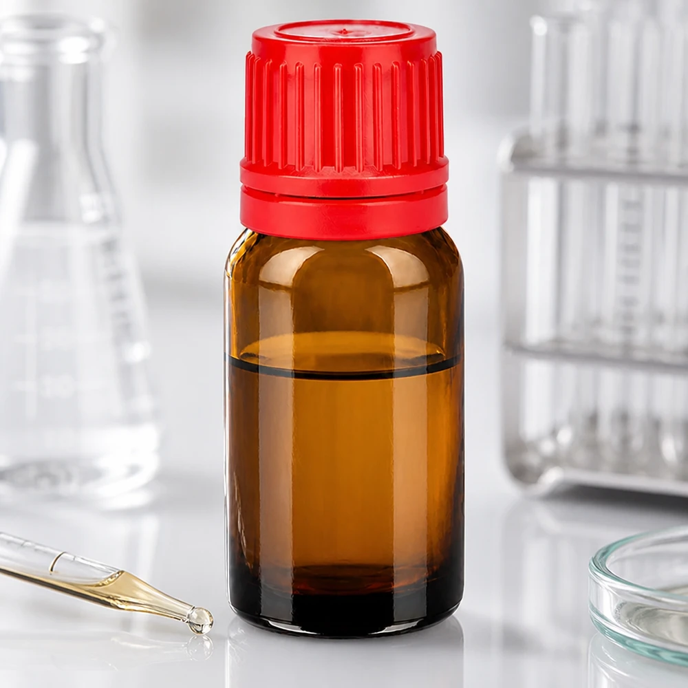 10ml flesje 11mm SV rood OV BrownLine UT18/10 Hoogwaardig amberkleurig glazen flesje van 10 ml met rode dop voor lichtgevoelige actieve ingrediënten