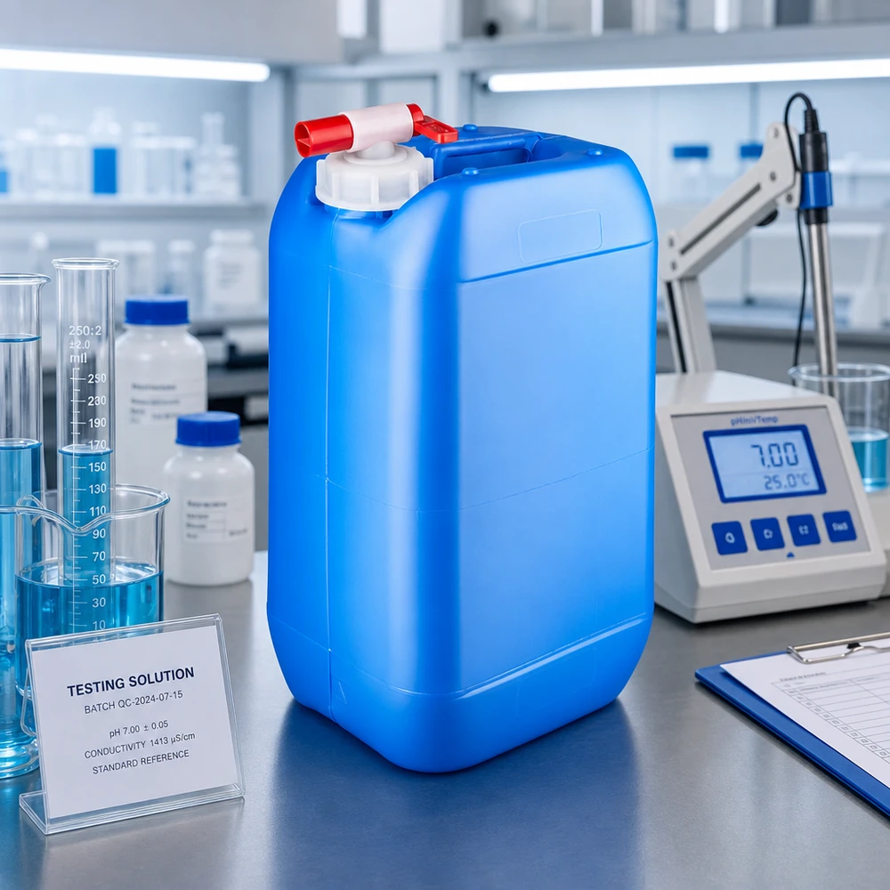 Canister 15 liter blauw met aftapkraan Blauwe voorraadcontainer van 15 liter met aftapkraan voor het veilig opslaan van referentieoplossingen