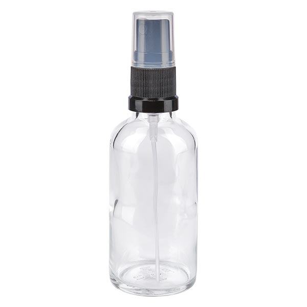 Helder glazen flessen 50ml met zwart pompverstuiver Helder glazen flessen 50ml met zwart pompverstuiver