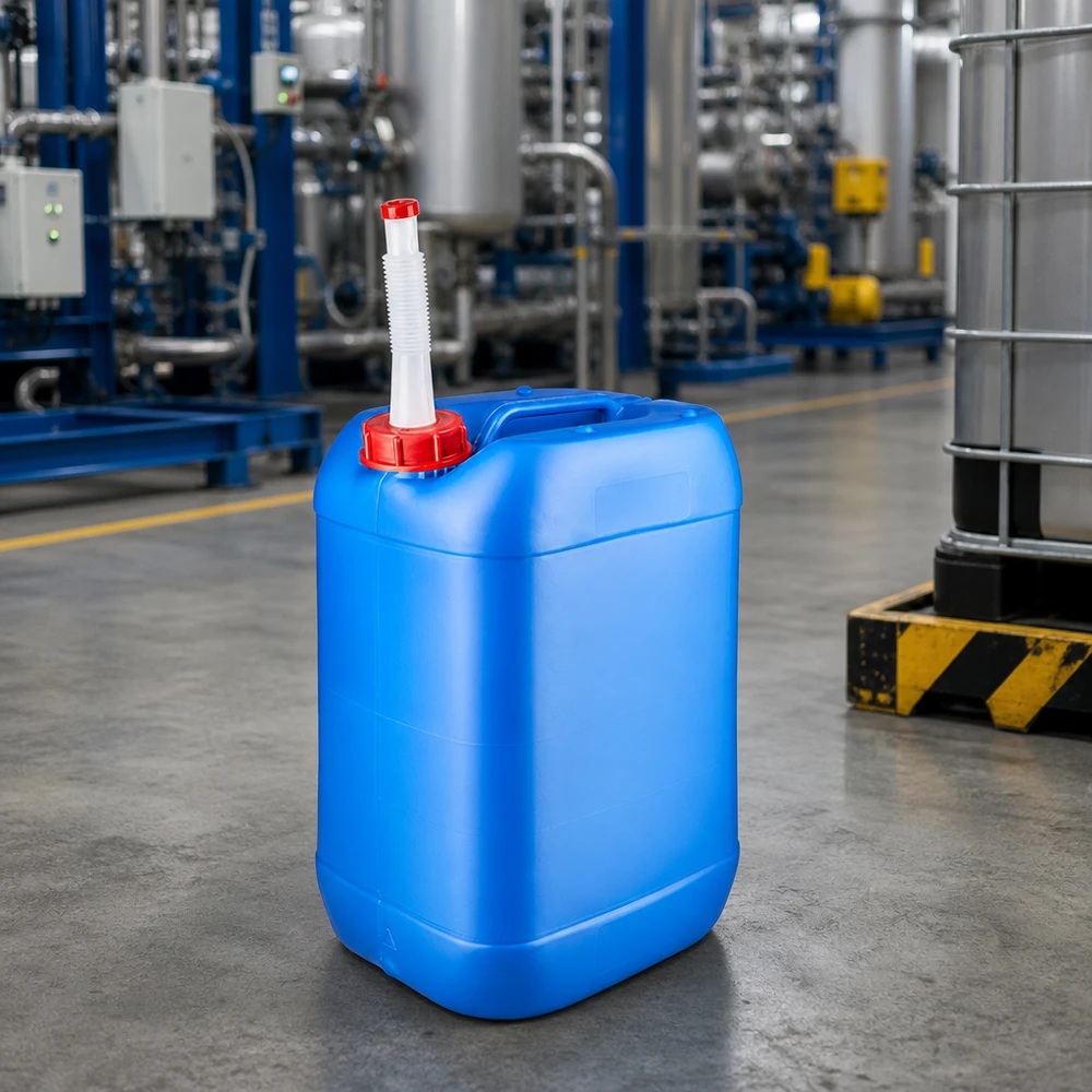 Canister 25 liter blauw met flexibele uitloop Voedselveilige jerrycan van 25 liter, blauw, met flexibele slang voor het nauwkeurig afvullen van vloeistoffen