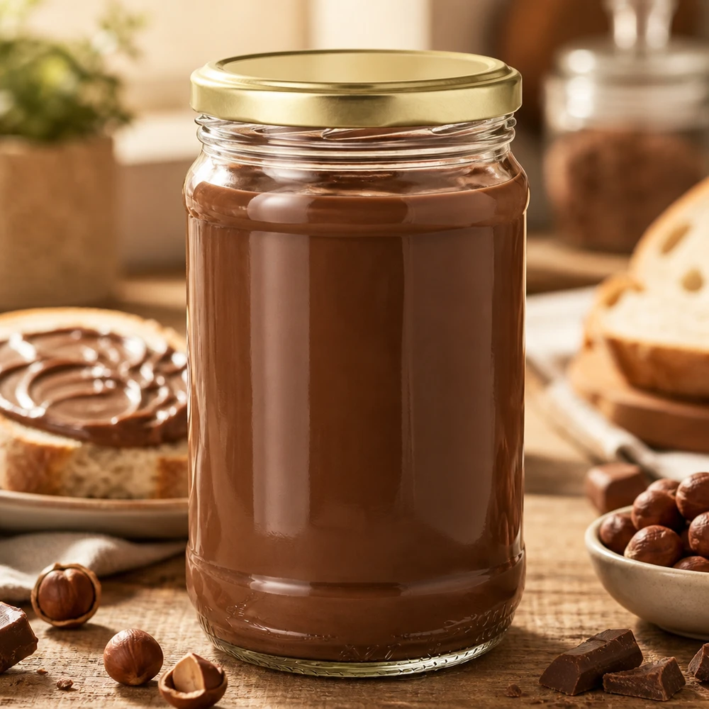 370 ml UNiTWIST-glas met gouden schroefdeksel BasicSeal, perfect voor zelfgemaakte hazelnootpasta