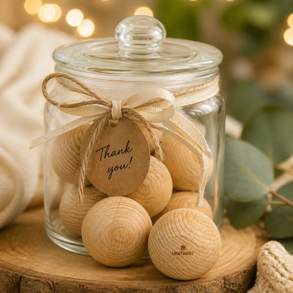 UNiTWIST Houten bal WECK RR60 UNiTWIST houten ballen beuken WECK RR60 in geschenkpot met bedankkaartje rustieke decoratie houten knopen