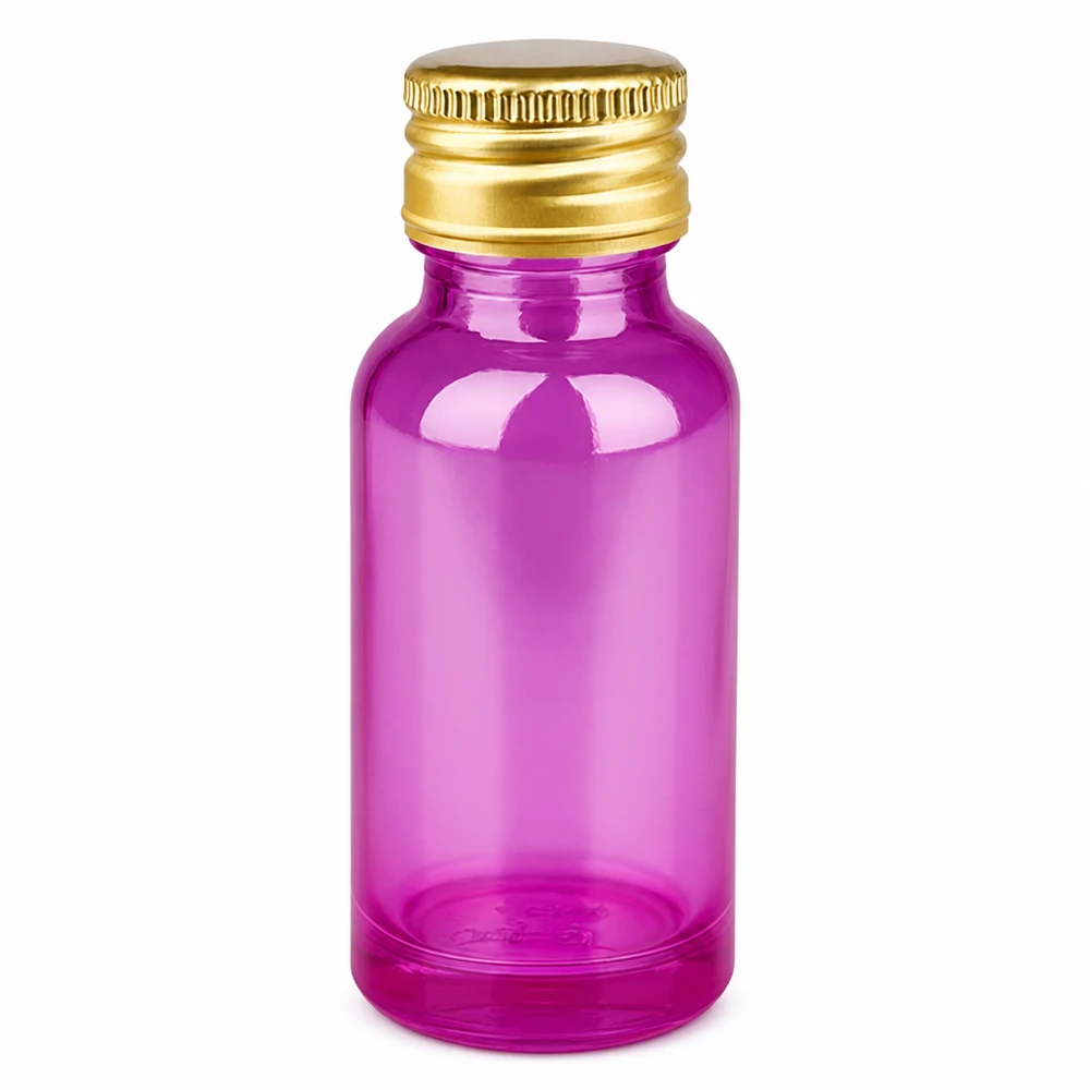 Violet glazen fles 20 milliliter volume compact formaat met metalen dop