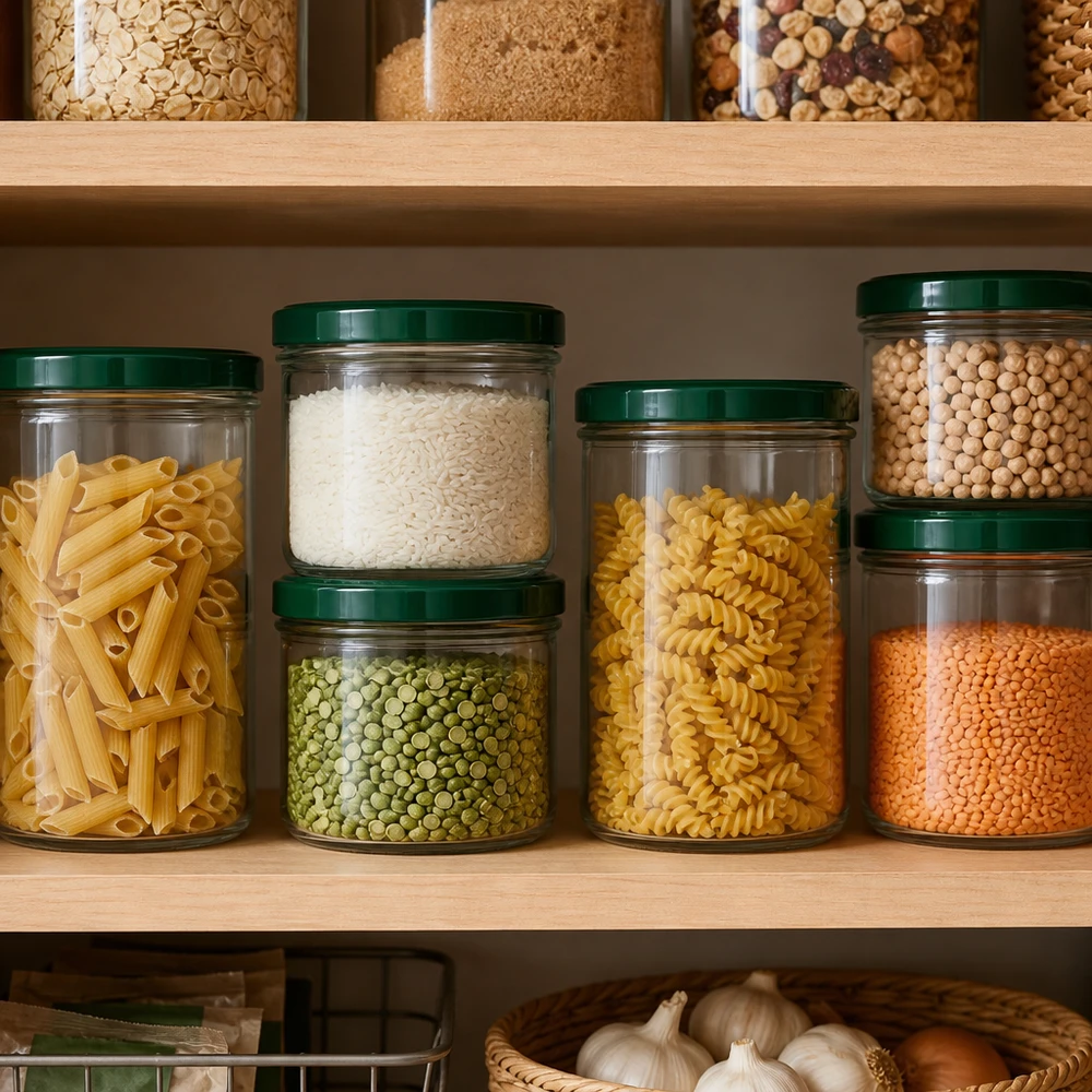 225ml bekers met BasicSeal deksel groen UNiTWIST 225ml glazen pot groen deksel voorraadkast opslag rijst pasta peulvruchten georganiseerd