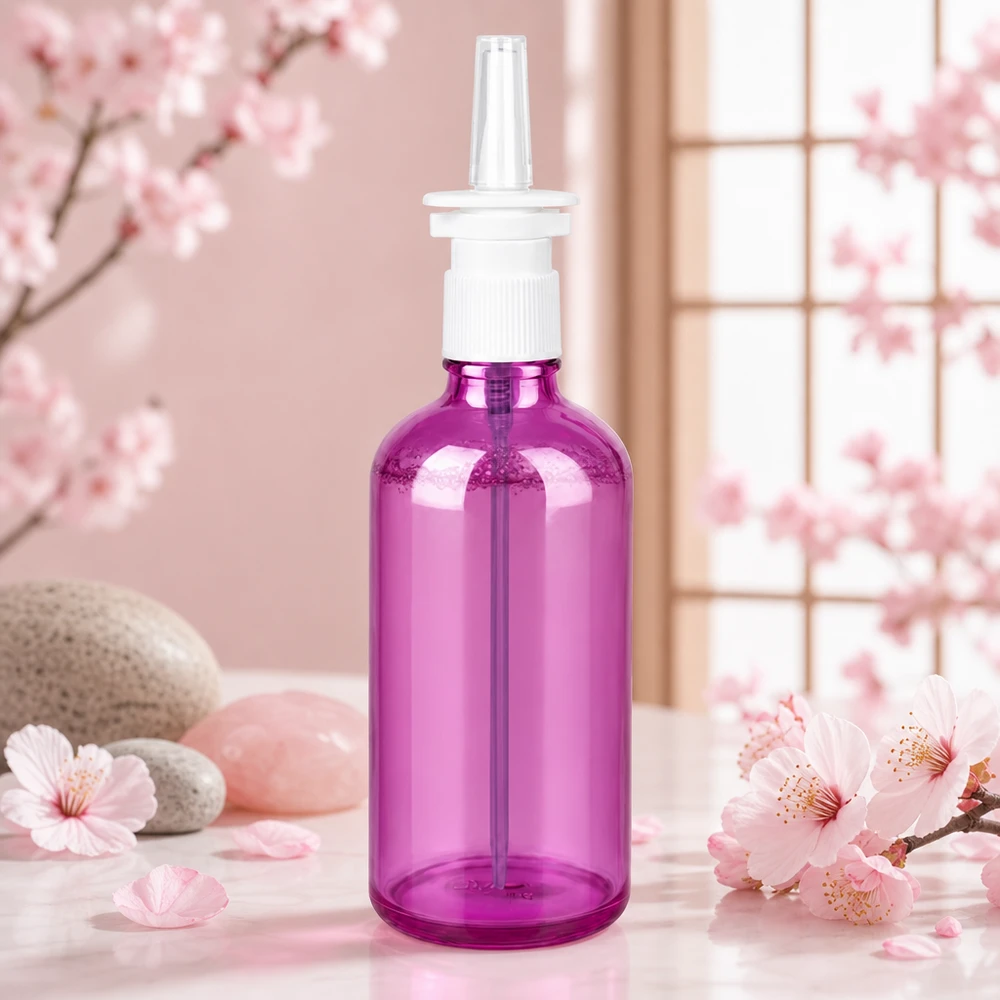 100ml neussprayfles wit/transparant standaard PurpleLine UT18/100 Gebruiksvriendelijke paarse neussprayfles 100ml met handige bediening en veilige sluiting