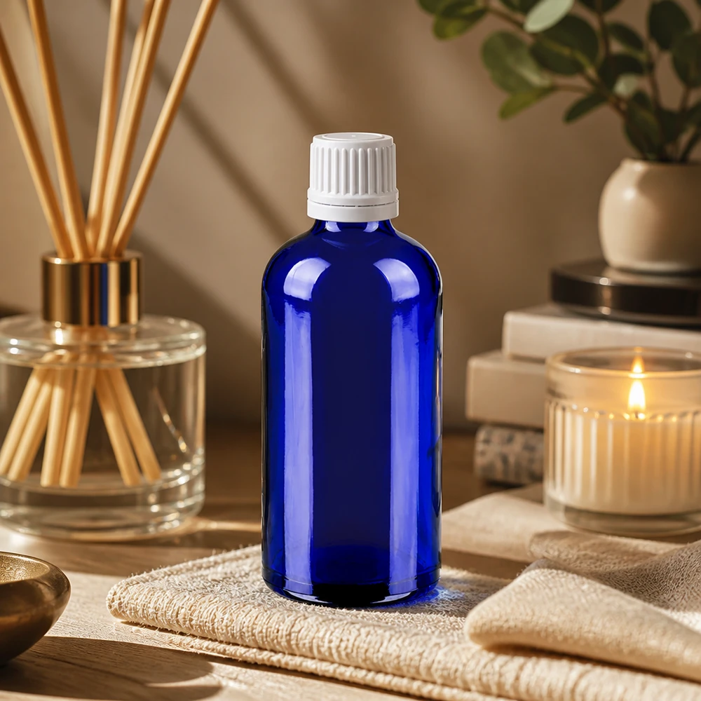 100ml BlueLine glazen fles met witte dop, ideaal voor zelfgemaakte tincturen