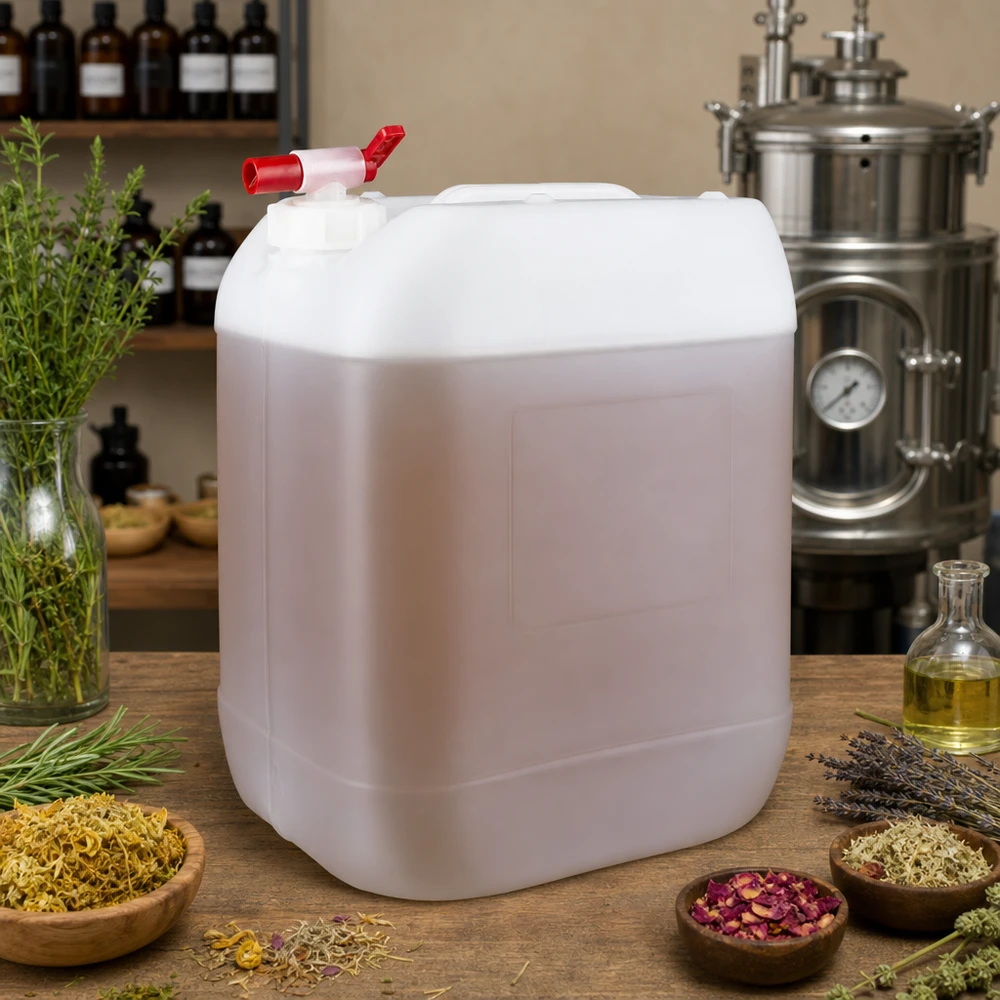 Melkachtig witte jerrycan van 20 liter met rode kraan voor professionele kruidendestillatie
