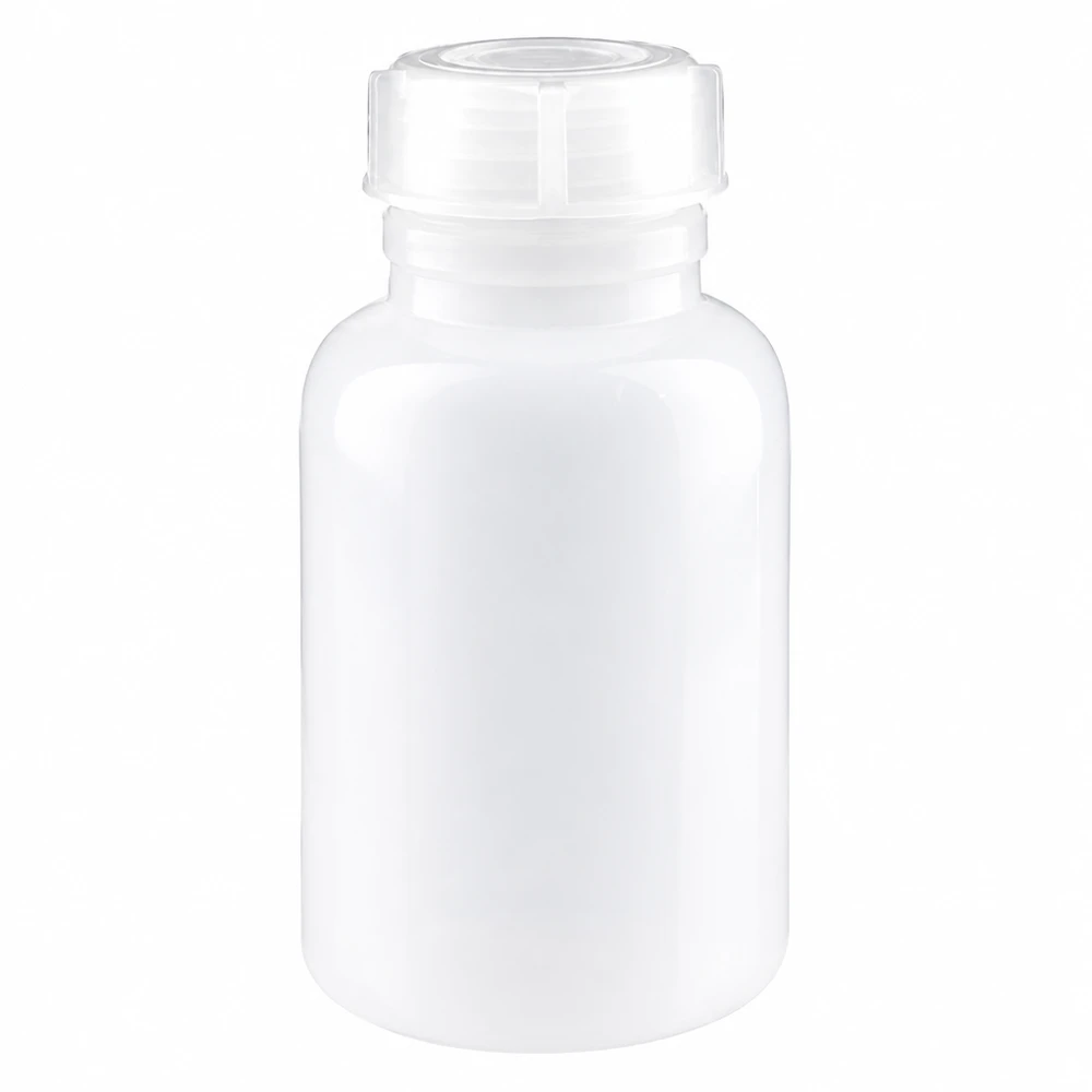 Wijde hals laboratoriumfles 250ml met sluiting Transparente 250ml Weithalsflasche aus Laborbedarf mit weißem Schraubverschluss