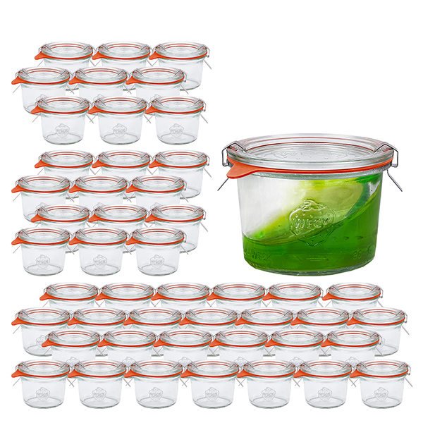 Set van 48 Weck 80ml bekers met 48 glazen deksels Set van 48 Weck 80ml bekers met 48 glazen deksels
