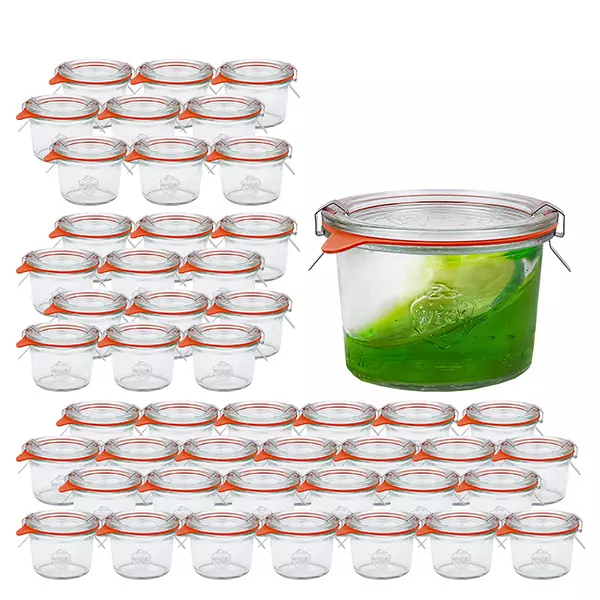 Set van 48 Weck 80ml bekers met 48 glazen deksels Set van 48 Weck 80ml bekers met 48 glazen deksels
