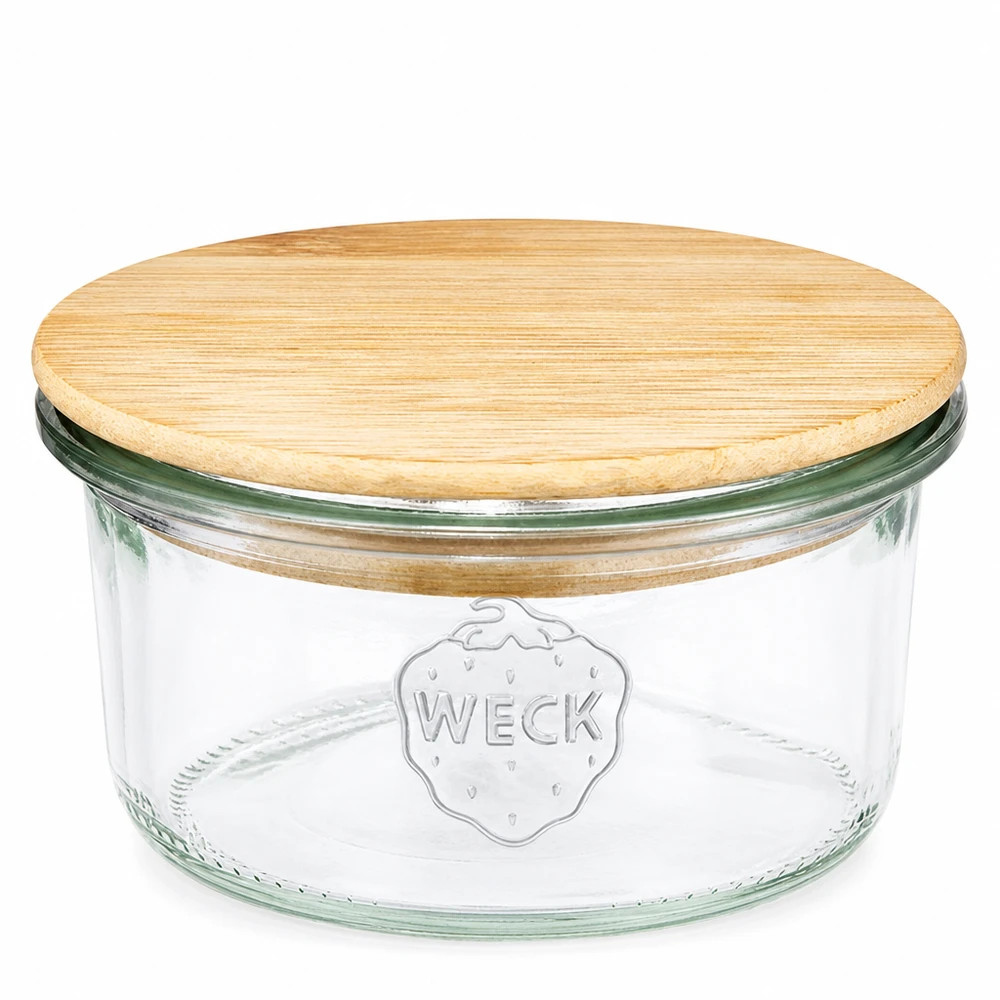 165ml stortglas WECK RR80 met hout deksel WECK 165ml RR80 mason jar met rond houten deksel gemaakt van bamboe voor conserveren en bewaren