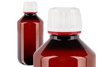 Bruine PET medicijnfles met wit/rode dop