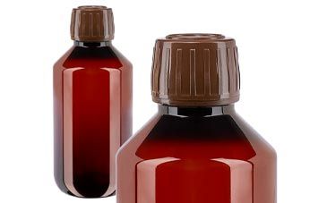 Bruine PET medicijnfles met bruine dop