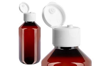 Bruine PET medicijnfles met flip-top dop