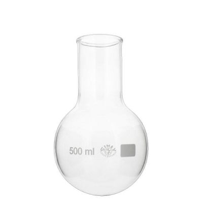 Rondbodemkolf met wijde hals van hittebestendig borosilicaat