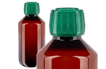 Bruine PET medicijnfles met groene dop